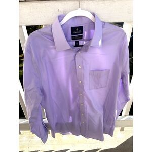 Stafford Men's Fitted Button-Up Long Sleeve Dress Shirt Purple Size 16.5-34/35